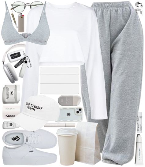 Ariana Grande Sweatpants Outfit, Ariana Grande Sweatpants, Polyvore Lazy Day Outfits, Light Wardrobe, Airpods Max, Outfit Polyvore, Gym Exercise, Sweatpants Outfit, Grey Sweatpants