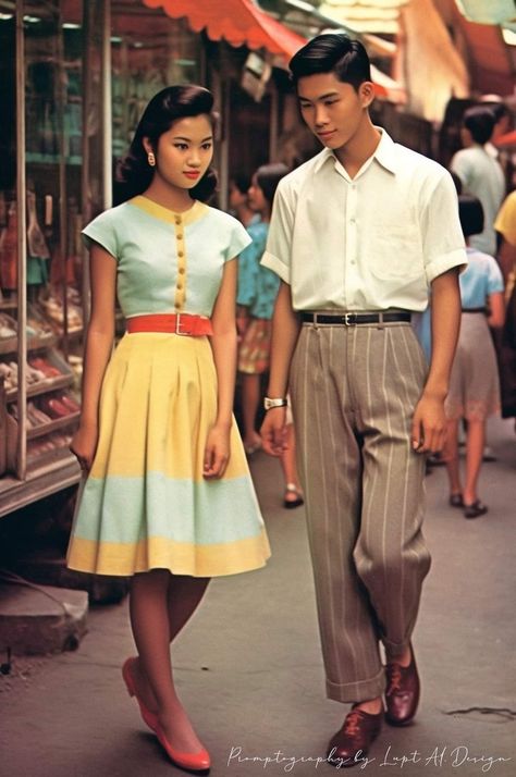 Maris Racal And Anthony Jennings, 50s Aesthetic Outfits, 50s Aesthetic Fashion, Pair Outfits, Vintage Asian Fashion, Movie Wardrobe, Vintage Myanmar, 50s Aesthetic, Outfit Couple