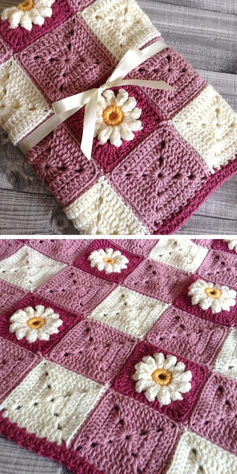 Daisies Crochet, Crochet Flower Squares, Crochet Blanket Tutorial, Crochet Flower Blanket, Crochet Blanket Pattern Easy, Crocheted Blanket, Easy Crochet Blanket, Crochet Blanket Designs, Crochet Etsy