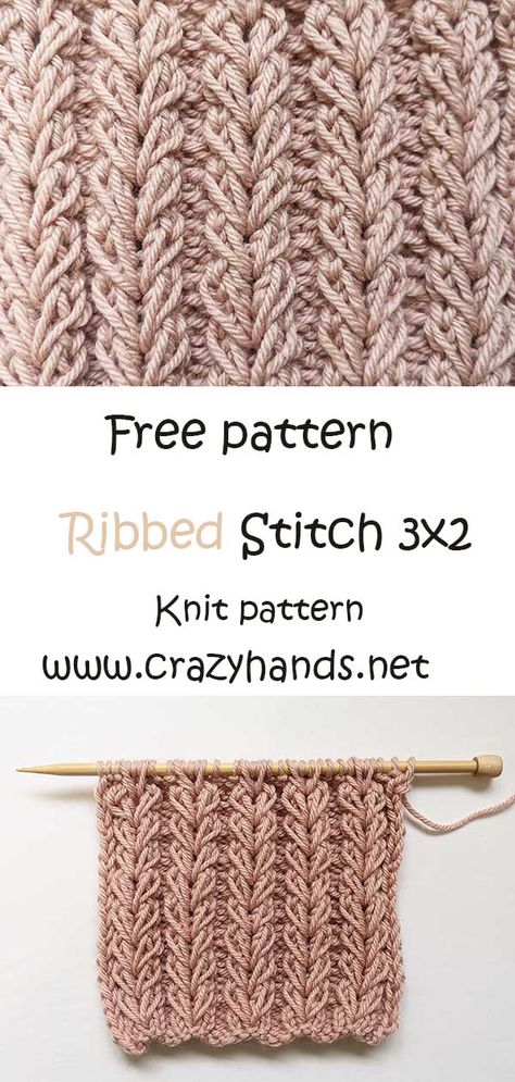 Free Knit Pattern Ribbed Stitch 3X2 #knit #knitstitch #stitchforhat #knithat Instagram @amurushka_amur Free Knit Pattern, Rib Stitch Knitting, Lace Knitting Stitches, Knitting Stitch Patterns, Knitting Patterns Free Blanket, Cable Knitting Patterns, Knitting Stitches Tutorial, Knitting Patterns Free Scarf, Crochet Knit Stitches