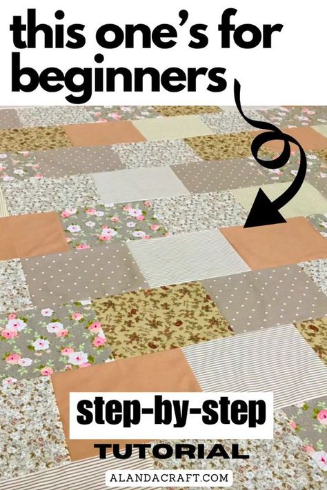 This is a nice and easy quilt to make particularly for beginners. You don't have to worry about lining up seams so it's pretty forgiving. This is a great scrap fabric project. Full step-by-step video AND written instructions. Easy Square Quilts For Beginners, How To Make Patchwork Quilt, How To Make A Quilt For Beginners Step By Step, Patchwork For Beginners, Quilting Techniques For Beginners, Patch Quilt For Beginners, How To Sew A Quilt For Beginners, Learn How To Sew For Beginners, Easy Beginner Quilt Patterns Free