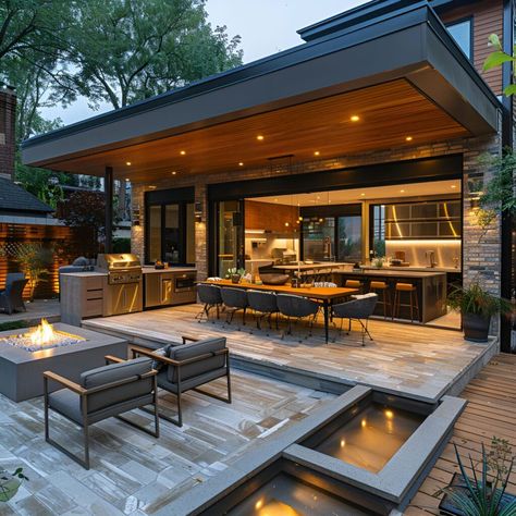 Terrace - Size, Functionality, Uses, Furniture And Renovation Enclosed Outdoor Kitchen, Kitchen Design Modern Luxury, Modern Outdoor Living Space, Outdoor Kitchen Design Modern, Modern Outdoor Living, Outside Kitchen, Outdoor Paradise, Outdoor Kitchen Patio, Kitchen Patio