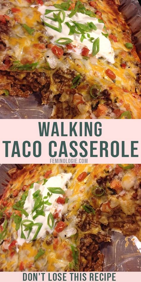 Walking Taco Casserole, Walking Taco, Taco Casserole, Beef Casserole Recipes, Food Recipes Easy, Mexican Food Recipes Easy, Ground Beef Recipes For Dinner, Mexican Foods, Easy Casserole Recipes