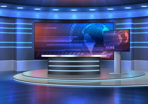 Studio interior for news broadcasting, ... | Premium Vector #Freepik #vector #background #map #blue #table Tv Broadcasting Background, Newscaster Background, Tv Broadcasting Studio Background, Gacha News Background, Reporter Background, News Reporter Background, Tv News Background, Broadcasting Studio Background, News Background Studio