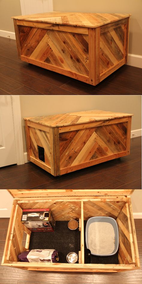 ネコハウス Cat Box Furniture, Katt Diy, Katt Grejer, Kat Diy, Ideal Toys, Recycled Pallet, Reclaimed Pallet Wood, Blanket Chest, Cat Box