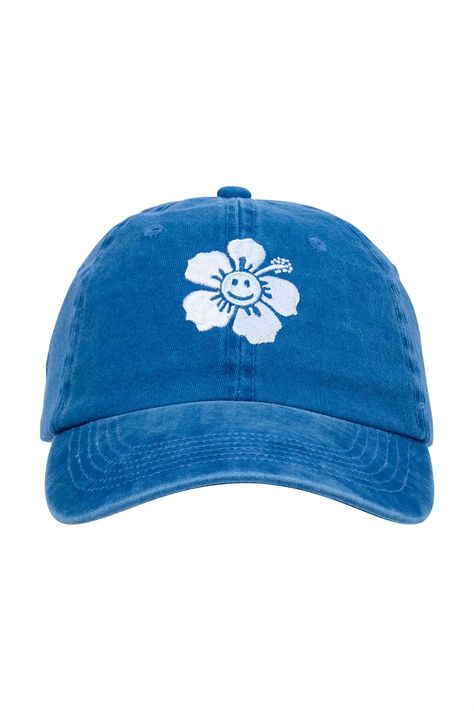 Happy Hibiscus Cap - Blue Aesthetic Accessories, Png Accessories, Accessories Aesthetic, Accessories Png, Fancy Hats, Polaroid Photography, Embroidered Caps, Funky Hats, Fire Fits