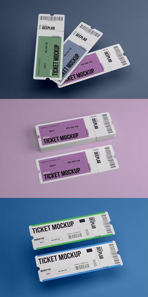 Event Ticket Mockup Set Museum Ticket Design, Eco Graffiti, Ticket Graphic Design, Festival Ticket Design, Ticket Design Ideas, Event Mockup, Event Ticket Design, Theatre Ticket Booth, Ticket Mockup