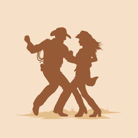 Free vector hand drawn dancing cowboy si... | Free Vector #Freepik #freevector #silhouette #dance #western #cowboy Line Dancing Aesthetic, Cowboy Dance, Dance Western, Silhouette Dance, Dancing Cowboy, Dancing Drawing, Cowboy Silhouette, Cowboy Graphic, Country Line Dancing