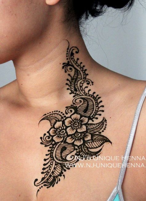 Neck Chest Tattoo, Shoulder Henna, Henna Style Tattoos, Henna Style, Henna Tattoo Designs, Chest Tattoo, Henna Tattoo, Henna, Tattoo Designs