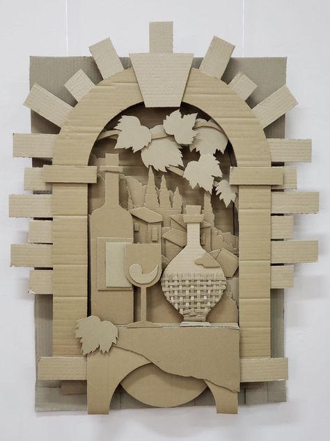 Cardboard Art Projects, Cardboard Relief, Cardboard Art Sculpture, Mural Art Design, Paper Art Sculpture, Cut Out Art, Cardboard Box Crafts, 3d Paper Art, Cardboard Sculpture