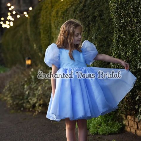 Gorgeous Blue Puff Sleeve Flower Girl Dress This beautiful princess puff sleeve dress is available in a variety of colours. It is made from a soft organza fabric finished with a pearl button at the back. Any little girl will feel like a true princess in this dress. #cinderelladress #girlsdress #girlscinderelladresses #cinderella #disney #disneywedding #fairytalewedding #flowergirldress #flowergirl #pinkdress #lacedress #partydress #birthdaydress #fyp #fypviral free #etsyshop #enchant... Puffy Dresses, Cinderella Disney, Cinderella Dresses, Beautiful Princess, Puff Sleeve Dress, Fairy Tale Wedding, Organza Fabric, Disney Wedding, Puffed Sleeves Dress