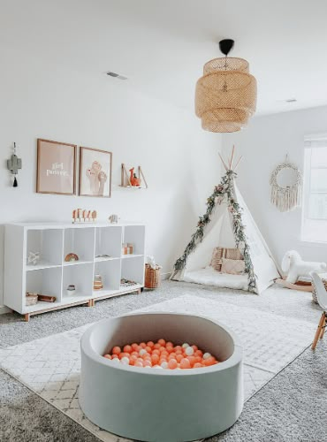 Bedroom Playroom Combo Small Spaces, Home Playroom Ideas, Unisex Playroom, Infant Playroom, Toddler Bedroom Playroom, Boho Playroom, Neutral Playroom, Montessori Nursery, Small Playroom