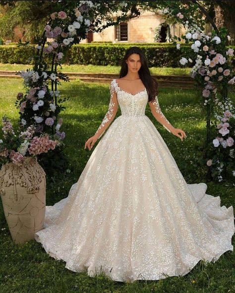 Wedding Dress Puffy Skirt, Jordan Year, A Line Bridal Gowns, Bride Gown, Detachable Sleeves, Fairy Wedding, Womens Wedding Dresses, Princess Inspired, Neck Women