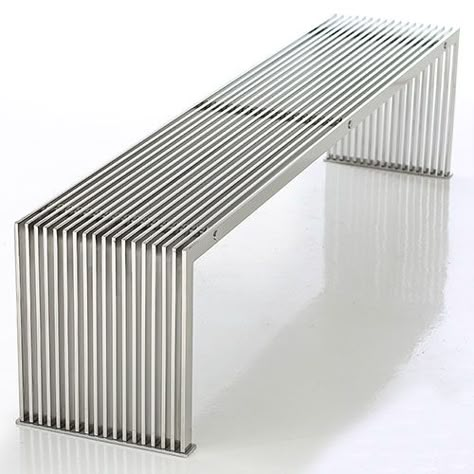 Slat Bench, Mosaic Planters, Stainless Steel Bench, Timeless Simplicity, Contemporary Planters, Cafe Seating, Furniture Design Inspiration, Steel Bench, Metal Bench