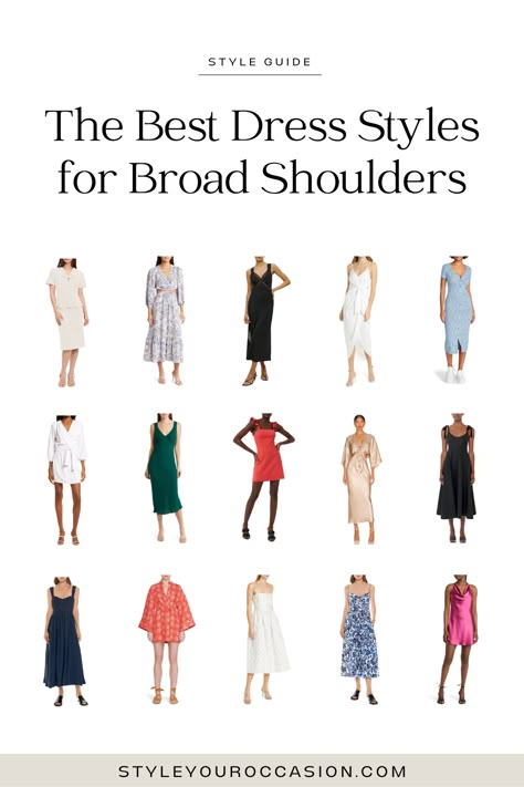 Styling Tips For Broad Shoulders, How To Dress For Broad Shoulders Women, Fashion For Wide Shoulders, Outfit Ideas For Broad Shoulders For Women, Dresses For Broad Shoulder, Outfit Ideas For Wide Shoulders, Dressing Wide Shoulders, Clothing For Women With Broad Shoulders, Wide Shoulder Dress