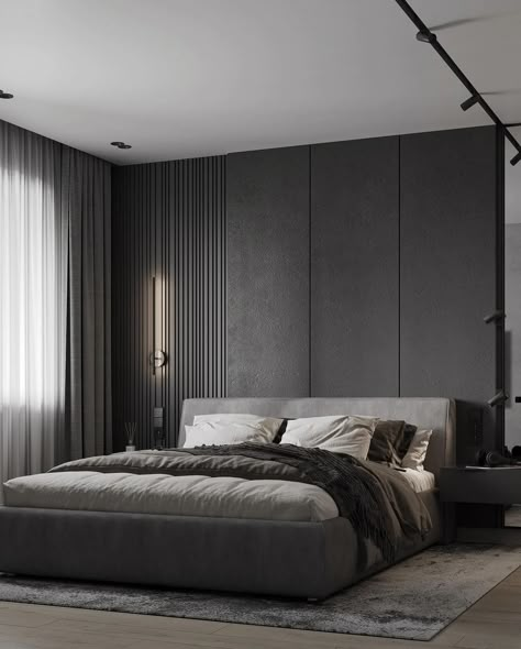 Charcoal Grey Bedrooms, Ultra Modern Bedroom, Scandinavian Interior Bedroom, Modern Grey Bedroom, Black And Grey Bedroom, Gray Bedroom Walls, Grey Bedroom Decor, Modern Luxury Bedroom, Hotel Room Design