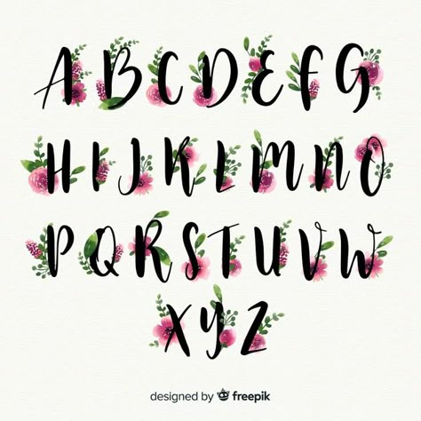 Beautiful alphabet with flowers Free Vector Letters With Flowers Fonts, Beautiful Fonts Alphabet, Beautiful Alphabet Letters, Alphabet With Flowers, Letters With Flowers, Beautiful Alphabet, Bullet Journal Font, Beautiful Letters, Journal Fonts