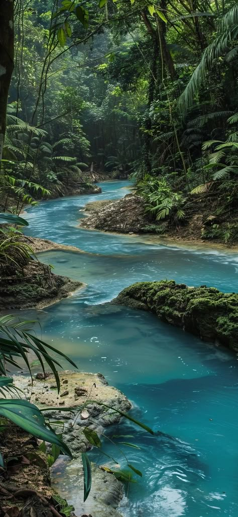 Jungle River, Jungle Landscape, Pretty Landscapes, Blue River, Dream Places, Rare Beauty, Nature Photographs, Nature Aesthetic, Pretty Places