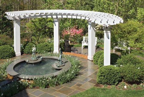 Half Pergola, Pergola Patio Ideas, Hot Tub Pergola, Pergola Decorations, Curved Pergola, Pagoda Garden, Steel Pergola, Patio Pavers Design, Stone Patio