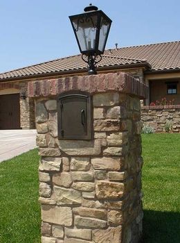 Manchester Column Mailbox Insert Brick Mailboxes, Stone Mailbox, Mail Box Ideas, Brick Mailbox, Mailbox Makeover, Mailbox Landscaping, Steel Mailbox, Diy Mailbox, Mailbox Ideas