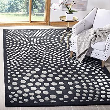 Safavieh Soho Collection SOH654A Handmade Abstract Premium Wool & Viscose Area Rug, 6' x 9', Dark Grey Polka Dot Rug, Dining Room Rugs, Modern Rug Design, Dark Grey Rug, Abstract Waves, Art Deco Pattern, Rug Direct, Dark Gray Area Rug, Black Sheep