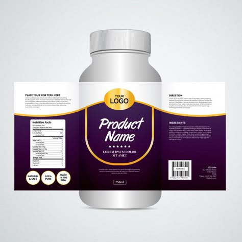 Packaging and label design template Prem... | Premium Vector #Freepik #vector #background #mockup #label #cover Packaging Product Design, Ghee Label Design, Medicine Label Design, Product Labels Design, Ghee Packaging Design, Bottle Sticker Design, Package Design Template, Drink Label Design, Cosmetic Label Design