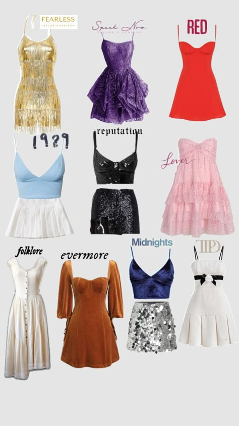 Taylor swift albums inspired outfits ✨ #taylorswift ￼#taylorswifteras #outfits #inspo #tayloralbums Consert Outfits, Taylor Swift Albums, Taylor Swift Costume, Taylor Swift 22, Taylor Swift Dress, Taylor Swif, Eras Tour Outfit, Taylor Swift Party, Taylor Swift Birthday