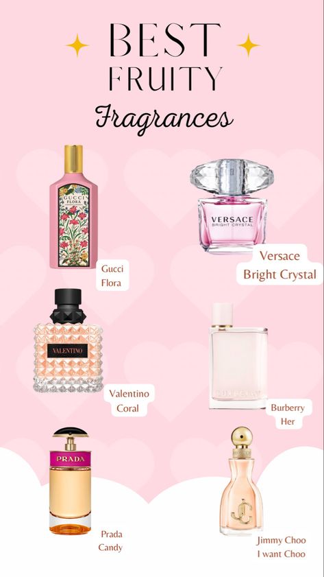 These are some of my favoeite fruity fragrances. Some of these perfumes have a hint of floral. You will love these fruity scents, and so will others around you. These fragrances are perfect for summer, spring, and daytime. Floral Scented Perfume, Soft Sweet Perfume, Spring Perfumes For Women 2023, Fruity Fragrance For Women, Sweet Fragrances For Women, Soft Floral Perfume, Fruity Smelling Perfume, Best Floral Perfume, Fruity Scented Perfume