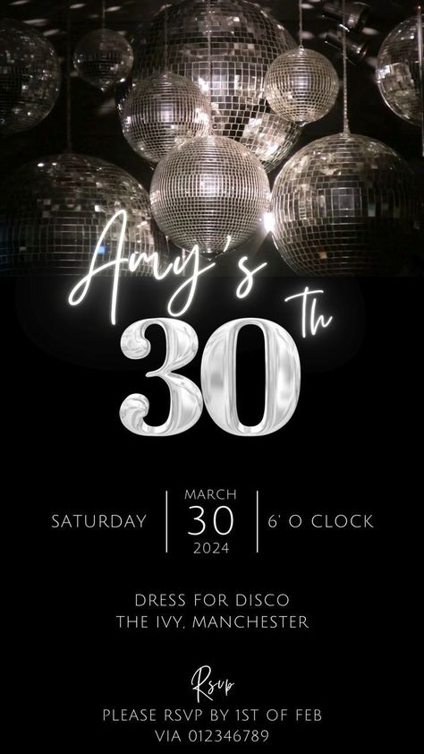 Etsy Shop Link in Bio! @alexandralovedigital | 30th birthday ideas, disco ball party invitation template digital, glitz and glam party theme evite Glitz And Glam Party, Disco Ball Party, Creative Template Design, 30th Birthday Ideas, Design Birthday, Ball Party, Glam Party, Birthday Card Template, Birthday Invites