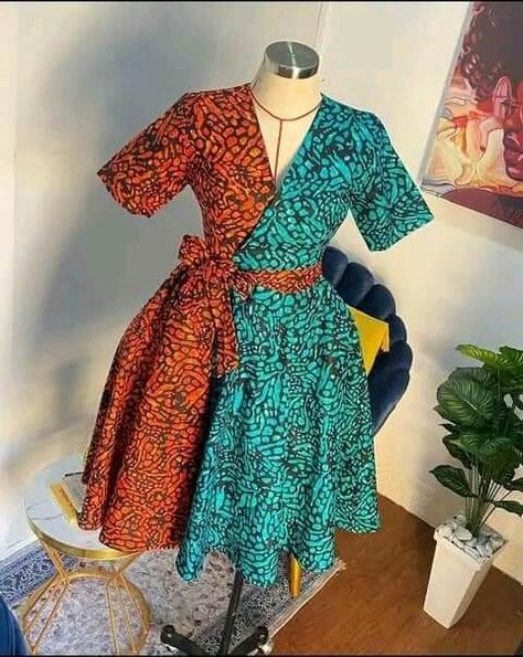 Short Flare Gown Styles, Wrap Gowns, Short Flare Gown, Materials Gown Style, Wrap Dress Styles, Classy Short Dresses, Ankara Short, Prom Birthday, African Dresses Modern