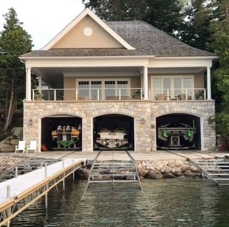 House With Deck, Boathouse Design, Lindal Cedar Homes, Boat Garage, Boat House Interior, Houseboat Living, Lake Houses Exterior, Lakefront Living, Houses Exterior