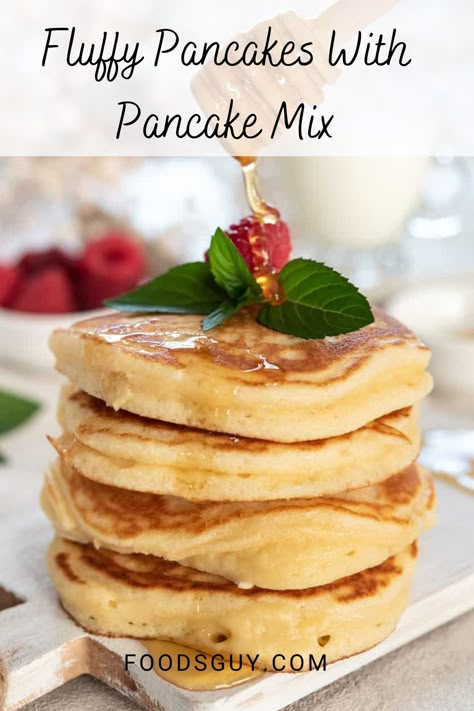 Store bought pancake mix is quick, easy and convenient. If you feel something is missing in your morning pancakes then this post is for you. I show you how to make pancake mix pancakes fluffier. Pin this to your breakfast recipes board to always have it handy. Pancake Mix Pancakes, How To Spice Up Box Pancakes, Bus Quick Pancake Recipe, How To Doctor Up Box Pancakes, How To Improve Box Pancakes, Bus Quick Pancakes, Pancakes With Pancake Mix Recipe, Pancake Box Mix Better, Make Pancake Mix Better