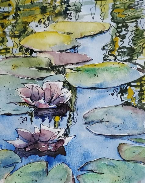 Water Paint Art, Line And Wash, Ink And Wash, Ink And Watercolour, Watercolor Water, Watercolor Pictures, Watercolour Inspiration, Watercolor Projects, Hur Man Målar