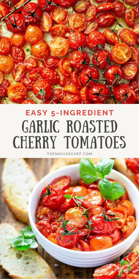 These Garlic Roasted Cherry Tomatoes are ready just 30 min and only need 5 ingredients! Enjoy the best roasted tomatoes you have ever eaten! #roastedtomatoes Roasted Tomato Recipes, Oven Roasted Cherry Tomatoes, Tomato Sauce Pasta, Tomato Side Dishes, Roasted Grape Tomatoes, Easy Healthy Side Dishes, Food Easter, Food Recipes Healthy, Cherry Tomato Recipes