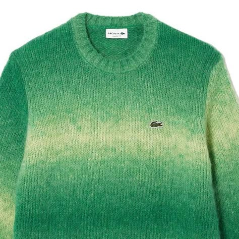 Outlander Magazine on Instagram: "Lacoste dropped an Ombré Green Knit and it’s actually cold" Mens Knit Shirt, Knit Wear Men, Menswear Moodboard, Lacoste Aesthetic, Outlander Magazine, Modern Menswear, Timeless Knitwear, Lacoste Sweater, Future Clothing