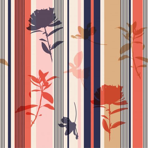 Discover thousands of Premium vectors available in AI and EPS formats Silhouette Flower, Stripes Pattern Design, Flower Print Pattern, Flower And Leaves, Paint Stripes, Textile Pattern Design, Textile Pattern, Leaves Pattern, Digital Print Fabric