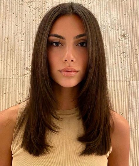 Layered Haircuts Straight, Brown Hair Cuts, Brunette Hair Cuts, Straight Hairstyles Medium, Brown Hair Looks, Brown Hair Inspo, Straight Hair Cuts, Layered Haircuts For Medium Hair, Hairstyles For Layered Hair