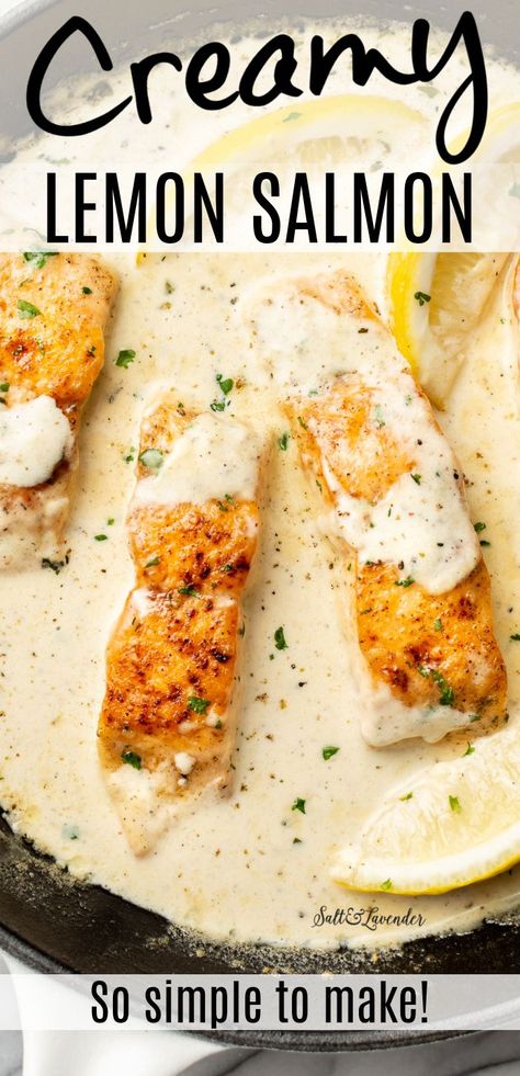 Creamy Lemon Salmon, Lemon Sauce For Salmon, Lemon Salmon Recipes, Easy Salmon Recipe, Salmon Dinner Recipes, Lemon Cream Sauce, Lemon Fish, Lemon Butter Salmon, Lemon Garlic Salmon