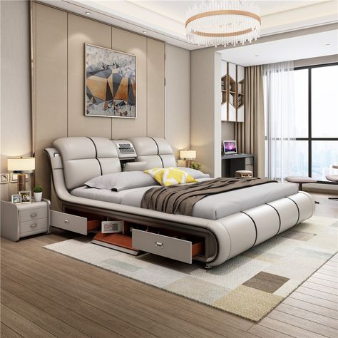 Ultra Modern Bedroom, Modern Style Bed, Queen Size Bed Sets, Smart Bed, Massage Bed, King Size Bedding Sets, Futuristic Furniture, Twin Bed Frame, Leather Bed