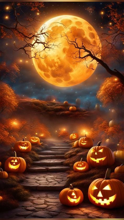 Halloween Moon Wallpaper, Samhain Pictures, Fantasy Lockscreen, Halloween Pictures Aesthetic, Halloween Images Backgrounds, Autumn Fantasy Art, October Iphone Wallpaper, Halloween Screensavers, Autumn Lockscreen