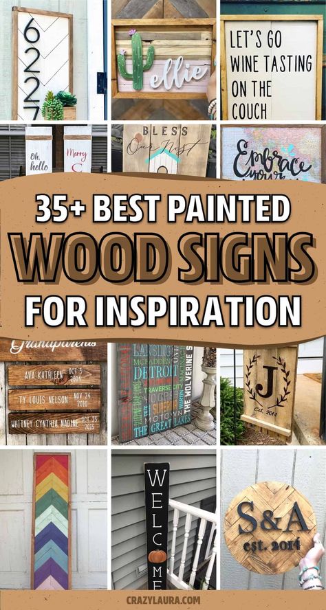 If you’re looking to make your own DIY wooden sign or just want some creative wood sign inspiration… check out these awesome examples! With everything from front porch welcome signs to wall art, you’ll find the perfect idea here! #woodsign #woodencraft #diy #diyideas Front Porch Decor Signs, Waterproof Signs Diy, Porch Signs Diy How To Make, Diy Patio Signs, Wooden Porches Ideas, Plank Signs Wooden Diy, Wooden Hanging Signs For Outdoors, Backyard Signs Diy, Signs For The Home Outdoor