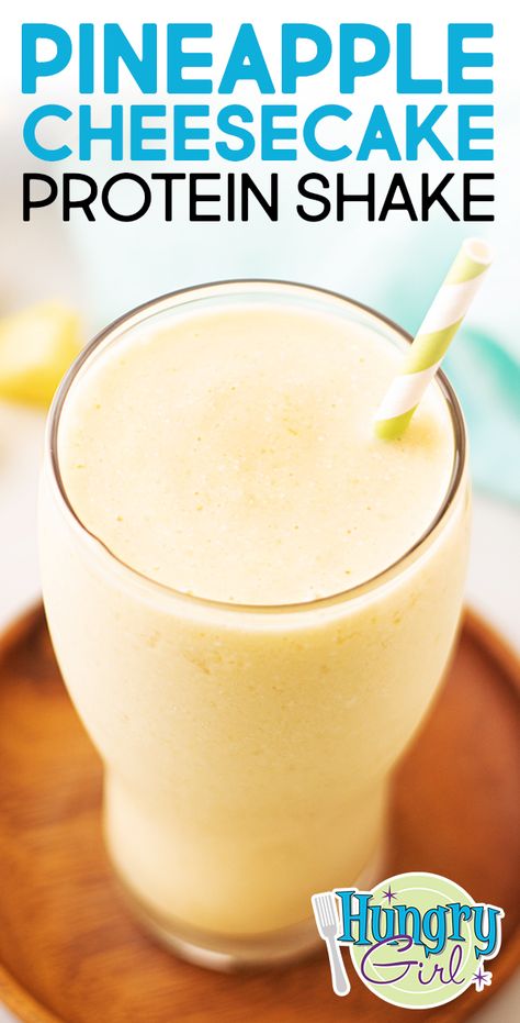 Cheesecake Protein Shake, Pineapple Shake, Blend Jet, Pineapple Cheesecake, Hungry Girl Recipes, Ww Breakfast, Healthy Cheesecake, Ww Freestyle, Raspberry Smoothie