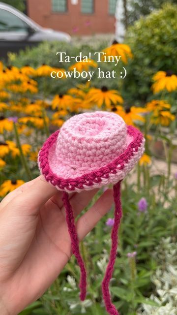 Aynsley on Instagram: "💖Tiny Crochet Cowboy Hat💖 This is such a quick and cute project- now I just need to figure out what to make with a whole bunch of mini hats. 💖🌸🎀 Also!! I have free pattern for this hat on my website- so check it out!! • • • • #crochet #crochetpattern #crocheting #crochetlove #crochetersofinstagram #crochetinspiration #crochettutorial #cowgirl" Crochet Hats For Amigurumi, Cute Quick Things To Crochet, Crochet Hat For Stuffed Animal, Crochet Cowboy Hats Free Pattern, Crochet Sombrero Pattern, Crochet Hat For Amigurumi, Crochet Sombrero, Amigurumi Hat Free Pattern, Crochet Tiny Hats Free Pattern