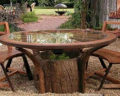 41+ Creative Tree Stump Decorating Ideas Will Transform Your Garden Outside Table And Chairs, Tree Stump Ideas, Stump Ideas, Outside Table, Log Chairs, Tree Stump Planter, Tree Stump Table, Stump Table, Garden Furniture Design