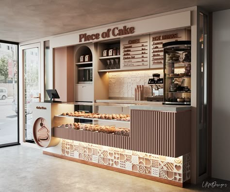 Small Cafe Kitchen Design, Small Bakery Design, Bakery And Coffee Shop Design, Small Restaurant Kitchen Design, Food Kiosk Design, Bakery Counter, Donuts Shop, Bakery And Coffee Shop, Patisserie Design