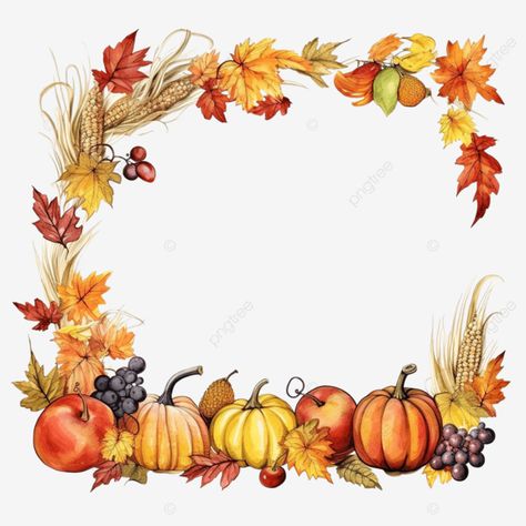 decorative corner frame for harvest season and thanksgiving day hand drawn illustration watercolor Drawing Thanksgiving, Weather Background, Happy Birthday Clipart, Flowers Happy Birthday, Aesthetic Clipart, Image Of Fish, Decorative Corner, Black And White Clipart, Thanksgiving Clipart