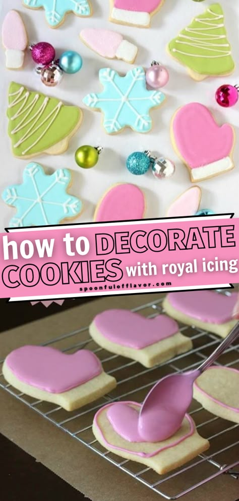 Decorate Cookies With Royal Icing, Icing Cookies Tutorial, Amazing Christmas Desserts, Diy Sugar Cookies, Decorate Sugar Cookies, Holiday Baking Ideas, Royal Icing Decorated Cookies, Cookie Decorating Icing, Cookie Party Favors