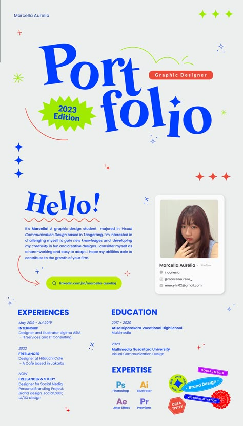 Portfolio 2023 • Marcella Aurelia :: Behance การออกแบบ Ui Ux, Cv Website, Cv Inspiration, Graphic Design Portfolio Layout, 포트폴리오 레이아웃, Visual Communication Design, Desain Buklet, Graphic Design Student, Portfolio Design Layout