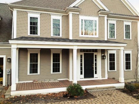 Colonial House Porch Addition, Colonial Porch Addition, Front Porch Ideas Colonial Home, Partial Front Porch, Half Front Porch, Add Front Porch To Colonial House, Adding A Front Porch To A Two Story Home, Front Porch Colonial House, Colonial Porch Ideas