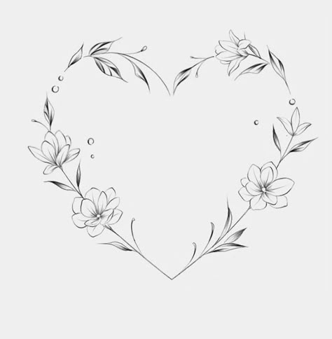 Flowers In Shape Of Heart Tattoo, Heart Flower Tattoo Design, Heart Tattoo Designs With Flowers, Heart Shape Flower Tattoo, Tattoo Flower Heart, Heart Flower Tattoo Simple, Heart Made Of Flowers Tattoo, Heart Shaped Flower Tattoo, Heart Of Flowers Tattoo